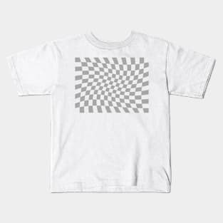 Twisted Checkered Square Pattern - Grey Tones Kids T-Shirt